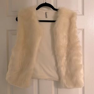 White faux fur vest